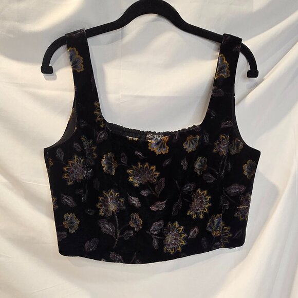 RACHEL ZOE 2-Piece Set Velvet Halter Crop Top Wide Leg Pant Black Floral Sz 12 - Picture 2 of 11